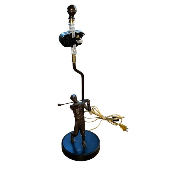 Swinging Golfer Vintage Bronze Statue Figure Table Lamp double light - Picture 1 of 7